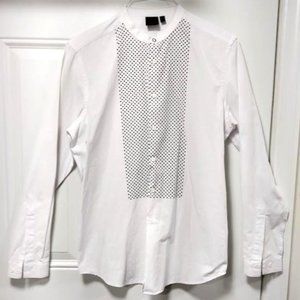 ASOS Long Sleeve Round Neck Polka Dot Print Yolk Shirt White Mens M
